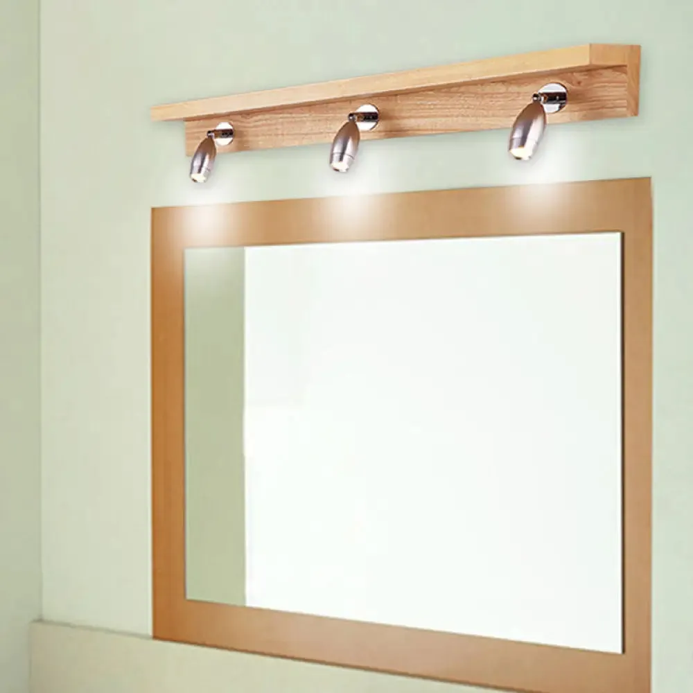 Modern Metal Wood Wall Lighting - Rotating Vanity Light with Bullet Shaped Design, 3 Lights, Warm/White Glow