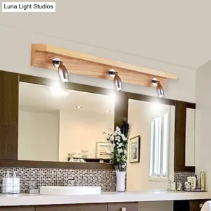 Modern Metal Wood Wall Lighting - Rotating Vanity Light with Bullet Shaped Design, 3 Lights, Warm/White Glow