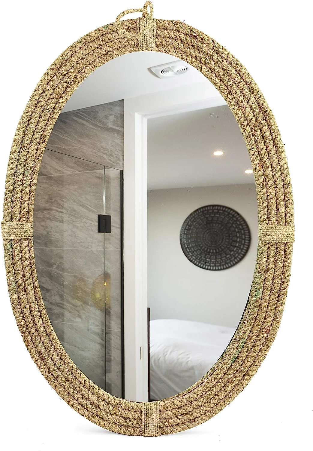 Nagina International 24" Oval Round Wooden Bathroom Rope Mirror | Wooden Framed Antique Style Chic Home Decor Accessories | Mozaic Designers Wall Hanging Ideas
