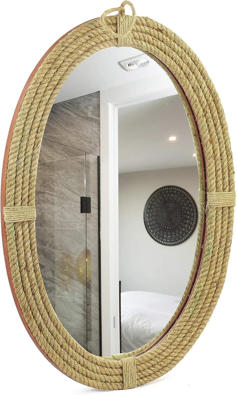 Nagina International 24" Oval Round Wooden Bathroom Rope Mirror | Wooden Framed Antique Style Chic Home Decor Accessories | Mozaic Designers Wall Hanging Ideas
