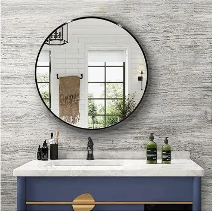 NEVEX Black Round Wall Mirror, Bathroom Metal Frame Hanging Circle Mirror for Bedroom Living Room Vanity Washroom Entryway (24X24 INCH)