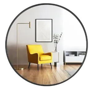 NEVEX Black Round Wall Mirror, Bathroom Metal Frame Hanging Circle Mirror for Bedroom Living Room Vanity Washroom Entryway (24X24 INCH)