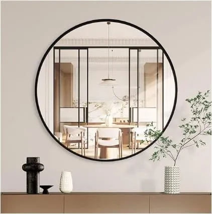 NEVEX Black Round Wall Mirror, Bathroom Metal Frame Hanging Circle Mirror for Bedroom Living Room Vanity Washroom Entryway (24X24 INCH)