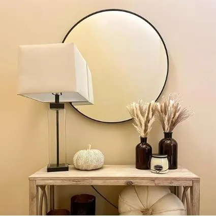 NEVEX Black Round Wall Mirror, Bathroom Metal Frame Hanging Circle Mirror for Bedroom Living Room Vanity Washroom Entryway (24X24 INCH)
