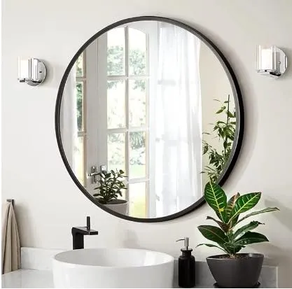 NEVEX Black Round Wall Mirror, Bathroom Metal Frame Hanging Circle Mirror for Bedroom Living Room Vanity Washroom Entryway (24X24 INCH)