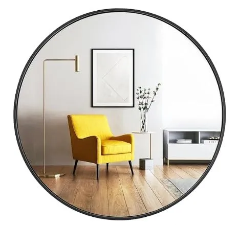 NEVEX Black Round Wall Mirror, Bathroom Metal Frame Hanging Circle Mirror for Bedroom Living Room Vanity Washroom Entryway (24X24 INCH)
