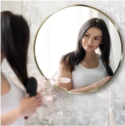 NEVEX Round Metal Wall Mirror || Modern Mirror Decorative Mirror || Gold Round Mirror for Your Wash Basin(24 X24 INCH) RD11-2