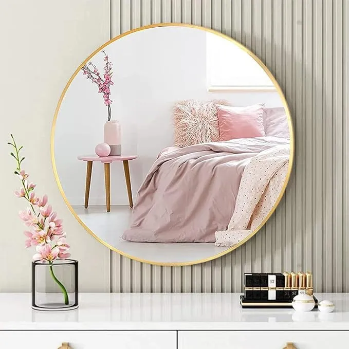 NEVEX Round Metal Wall Mirror || Modern Mirror Decorative Mirror || Gold Round Mirror for Your Wash Basin(24 X24 INCH) RD11-2