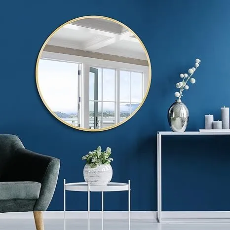 NEVEX Round Metal Wall Mirror || Modern Mirror Decorative Mirror || Gold Round Mirror for Your Wash Basin(24 X24 INCH) RD11-2