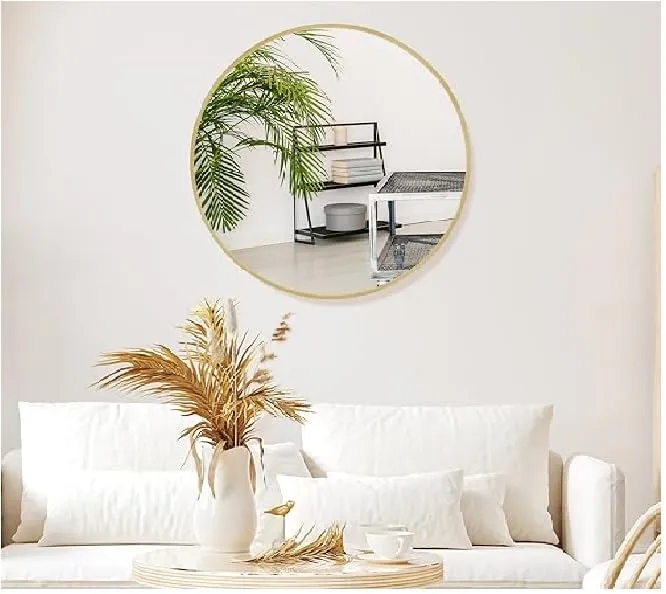 NEVEX Round Metal Wall Mirror || Modern Mirror Decorative Mirror || Gold Round Mirror for Your Wash Basin(24 X24 INCH) RD11-2