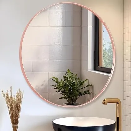 NEVEX Round Metal Wall Mirror || Modern Mirror Decorative Mirror || Gold Round Mirror for Your Wash Basin(24 X24 INCH) (Rose Gold 4)