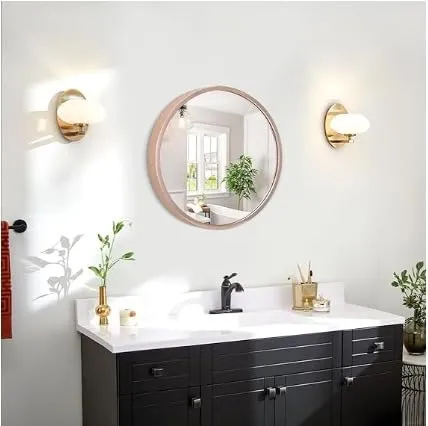 NEVEX Round Metal Wall Mirror || Modern Mirror Decorative Mirror || Gold Round Mirror for Your Wash Basin(24 X24 INCH) (Rose Gold 4)