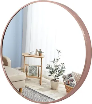 NEVEX Round Metal Wall Mirror || Modern Mirror Decorative Mirror || Gold Round Mirror for Your Wash Basin(24 X24 INCH) (Rose Gold 4)