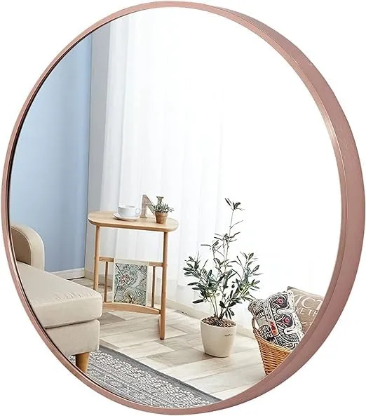 NEVEX Round Metal Wall Mirror || Modern Mirror Decorative Mirror || Gold Round Mirror for Your Wash Basin(24 X24 INCH) (Rose Gold 4)