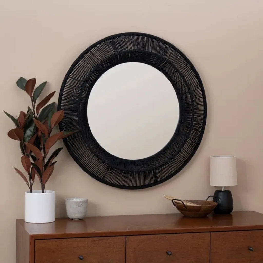 Nocturnal Whispers 35-in Round Woven Wall Mirror