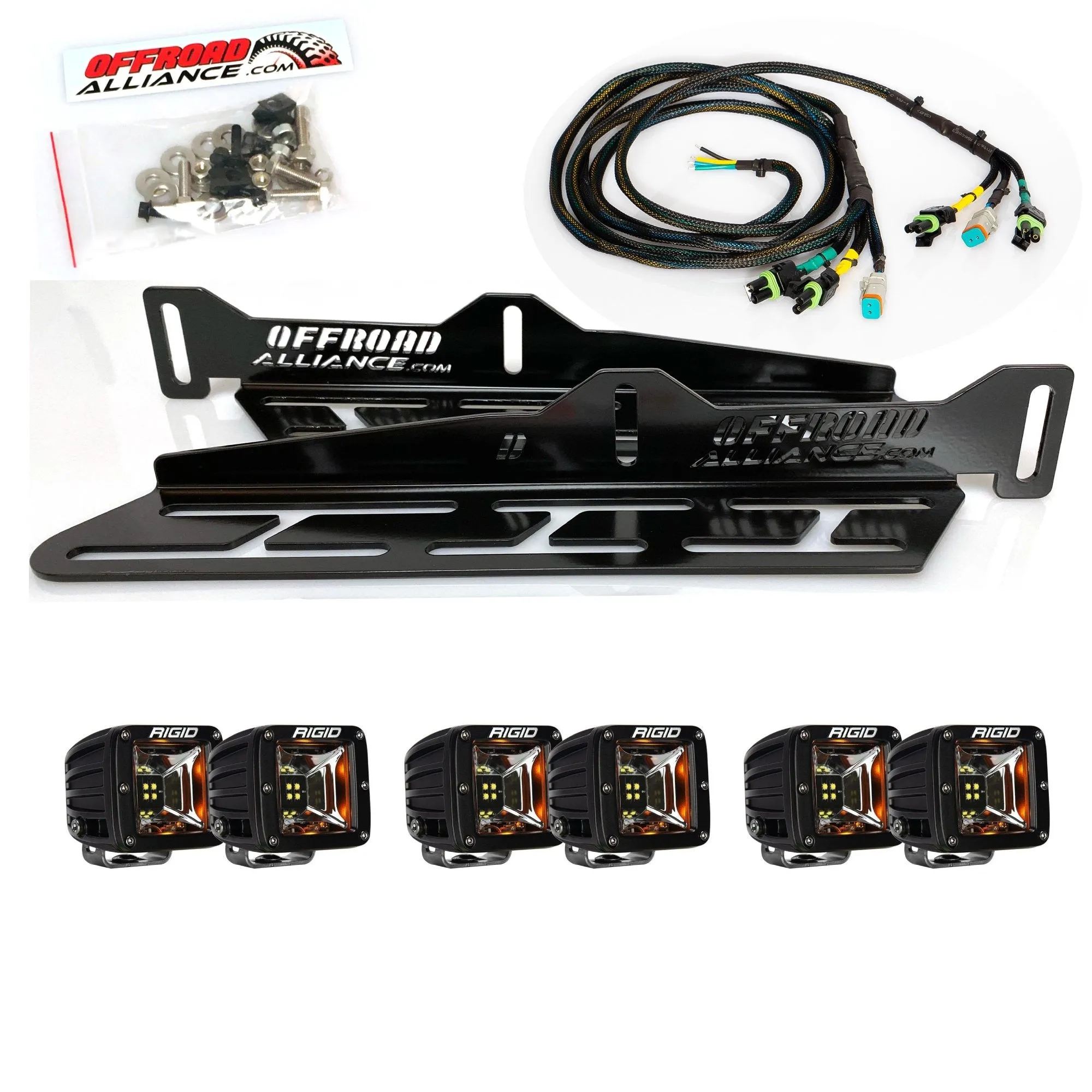 Offroad Alliance - Universal Triple Bumper Light Kit w/ Rigid Radiance Scene Lights - 2017-2020 Raptor
