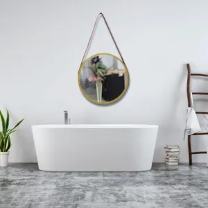 Quality Glass Modern Elegance Round Wall-Mounted Mirror Metal Framed Wall Mirror Bathroom Mirror Living Room Mirror Home Decor Mirror 18 x 18 Inches Golden MF 75