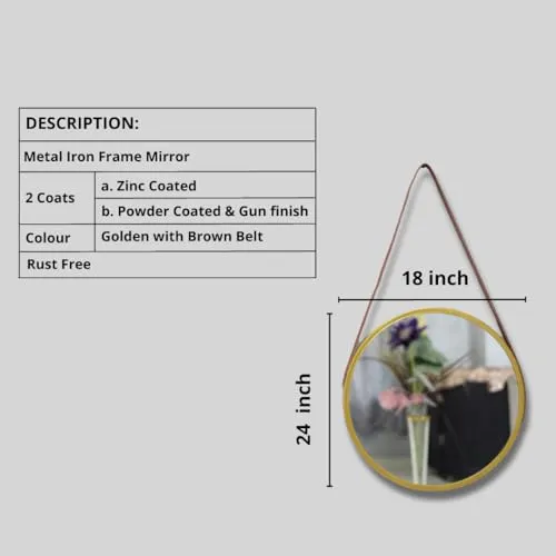 Quality Glass Modern Elegance Round Wall-Mounted Mirror Metal Framed Wall Mirror Bathroom Mirror Living Room Mirror Home Decor Mirror 18 x 18 Inches Golden MF 75