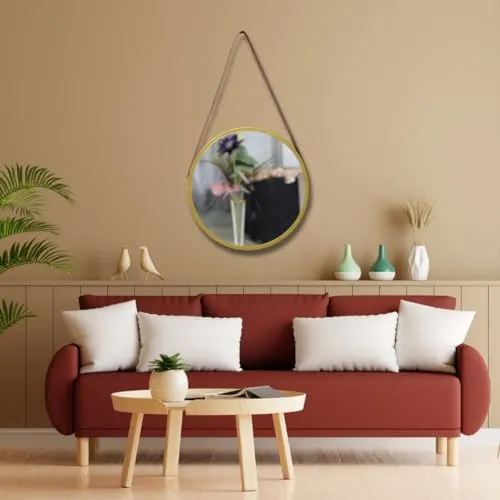 Quality Glass Modern Elegance Round Wall-Mounted Mirror Metal Framed Wall Mirror Bathroom Mirror Living Room Mirror Home Decor Mirror 18 x 18 Inches Golden MF 75