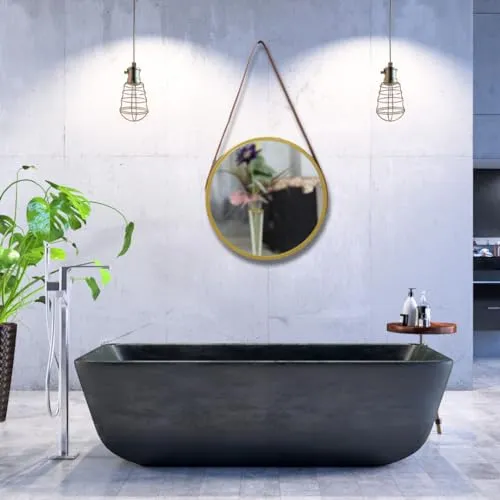 Quality Glass Modern Elegance Round Wall-Mounted Mirror Metal Framed Wall Mirror Bathroom Mirror Living Room Mirror Home Decor Mirror 18 x 18 Inches Golden MF 75