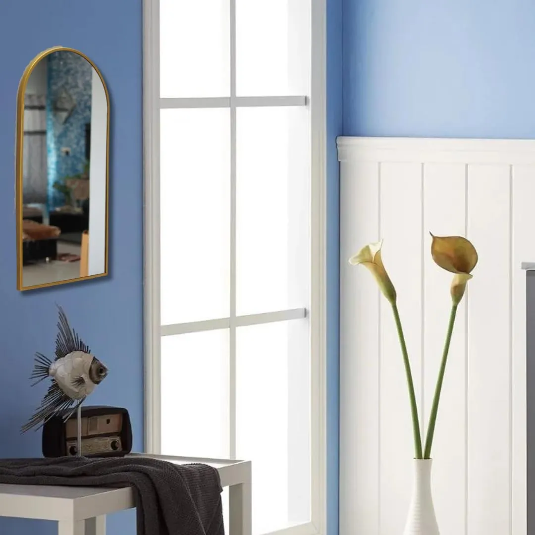 Quality Glass Modern Elegance Semi Circle Wall-Mounted Mirror Metal Framed Wall Mirror Bathroom Mirror Living Room Mirror Home Decor Mirror 24 x 48 Inches Golden MF 83