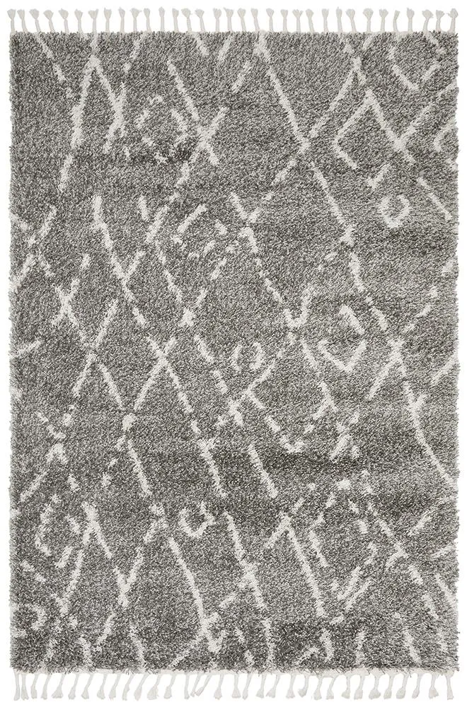 Saffron Grey | Shag Tassel Floor Rug