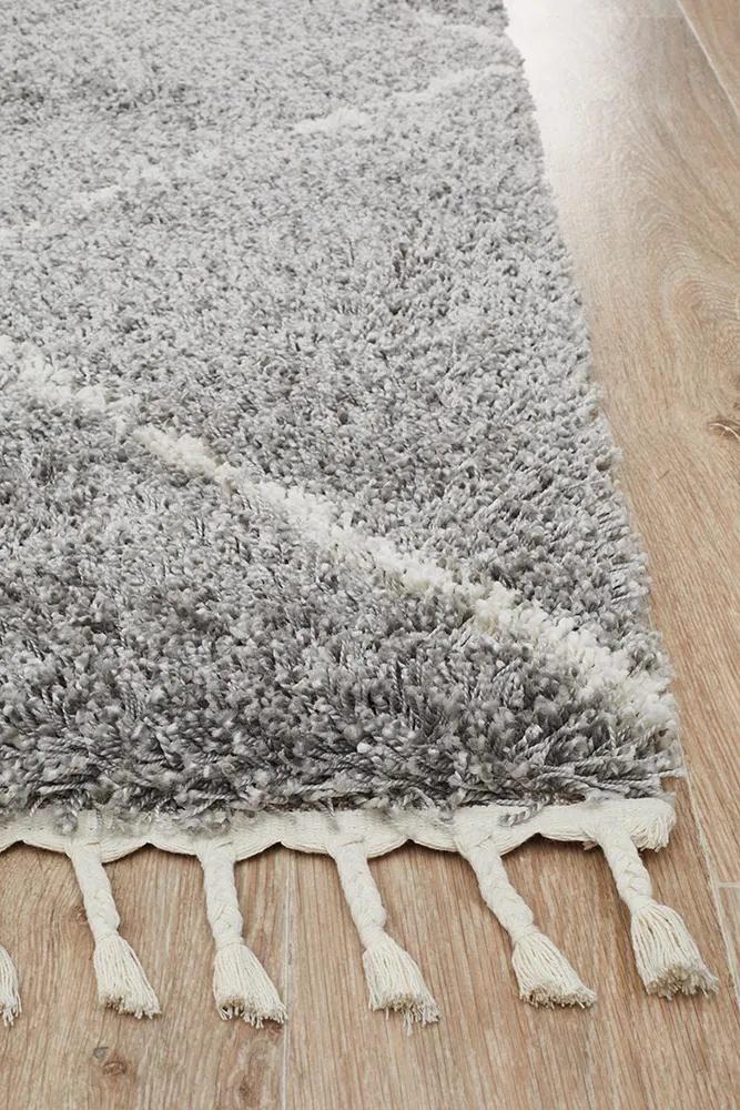 Saffron Light Grey Shag Tassel Floor Rug