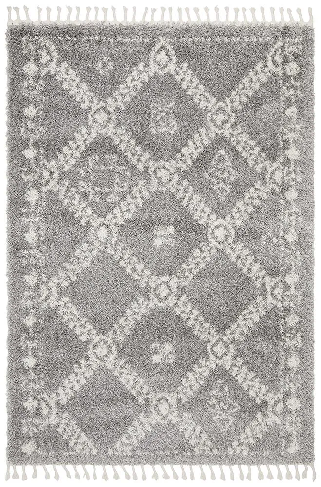 Saffron Light Grey Shag Tassel Floor Rug
