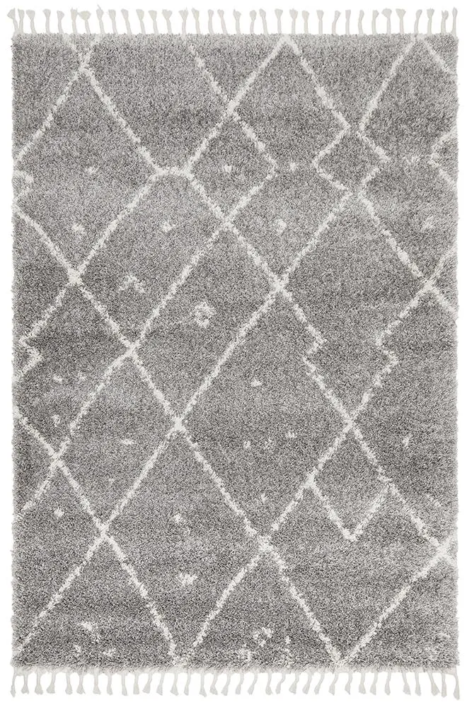 Saffron Light Grey Shag Tassel Floor Rug