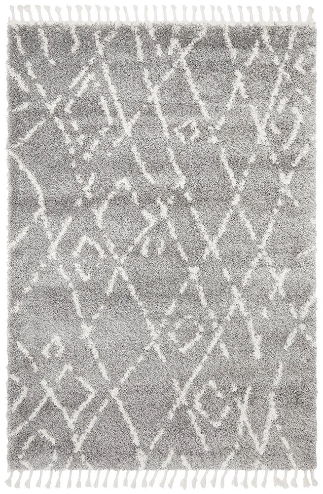 Saffron Light Grey Shag Tassel Floor Rug