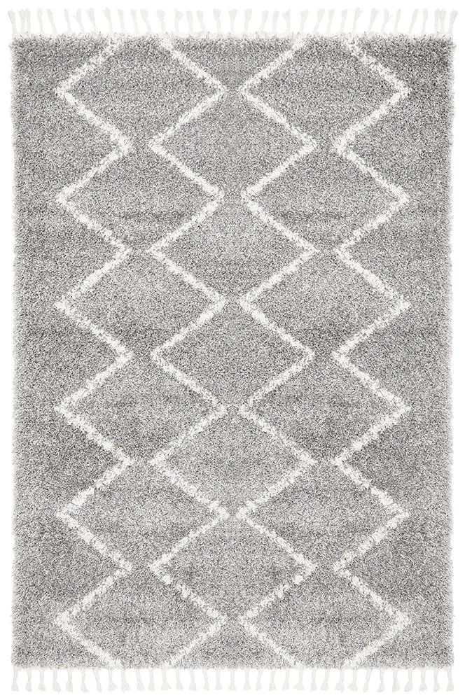 Saffron Light Grey Shag Tassel Floor Rug