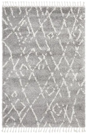 Saffron Light Grey Shag Tassel Floor Rug
