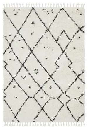 Saffron White Black Shag Tassel Floor Rug