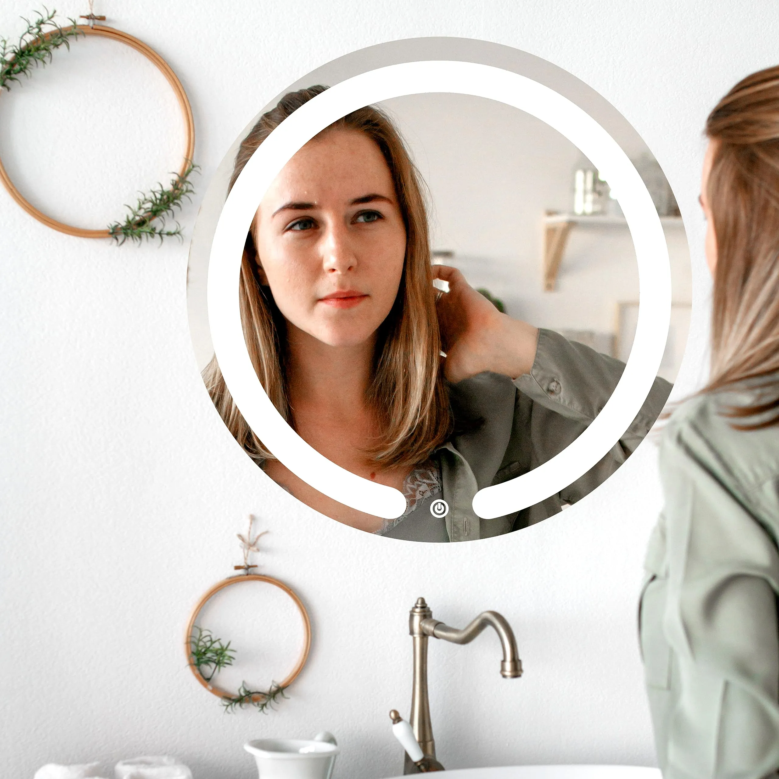 SAHAJ PLASTO NEVEX Round Wall Mounting Led Mirror with Bathroom,Light Mirror for Wash Besin,Size 24X24 inch|Mirror with Light 3 Tone (Cool White, Natural White, Warm White).