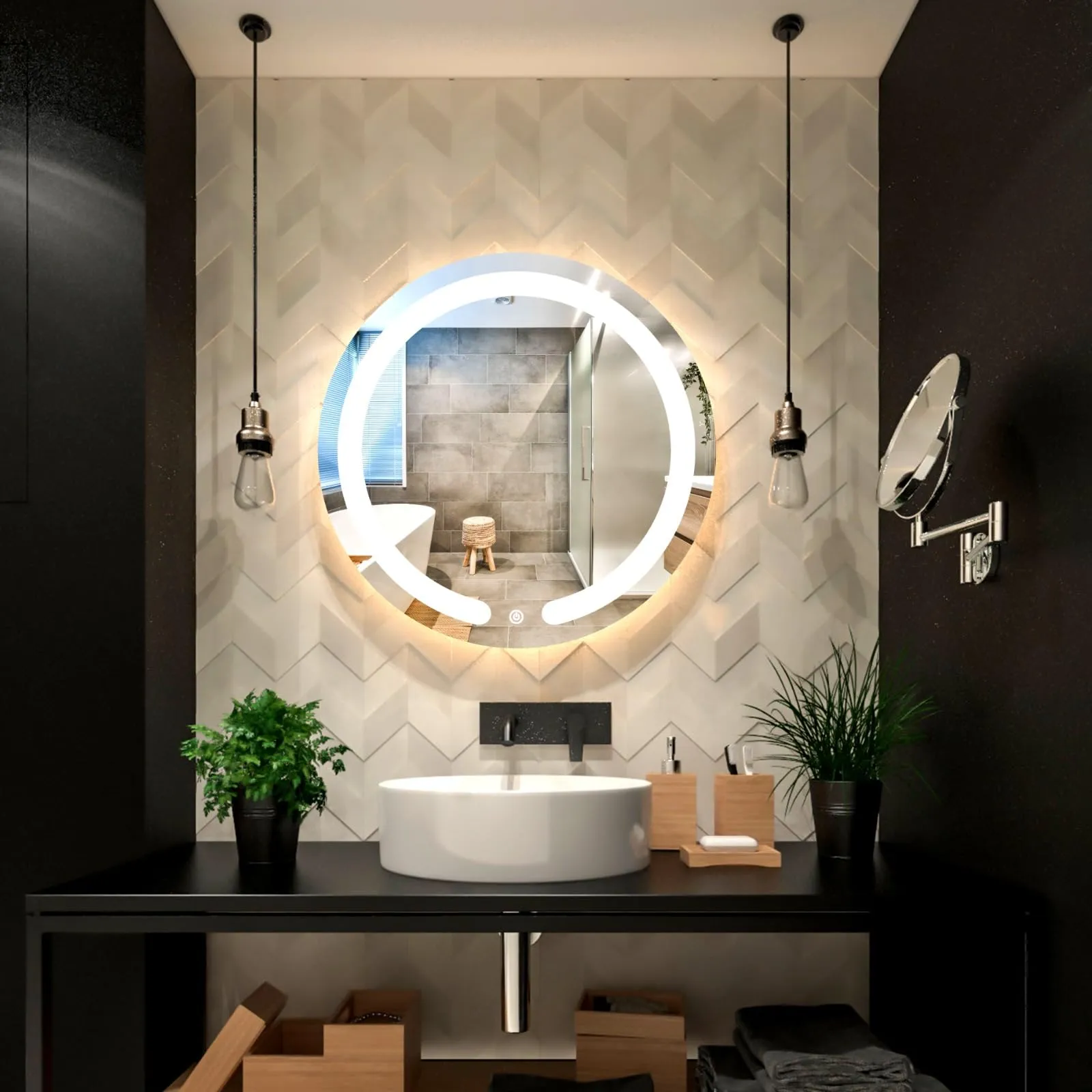 SAHAJ PLASTO NEVEX Round Wall Mounting Led Mirror with Bathroom,Light Mirror for Wash Besin,Size 24X24 inch|Mirror with Light 3 Tone (Cool White, Natural White, Warm White).