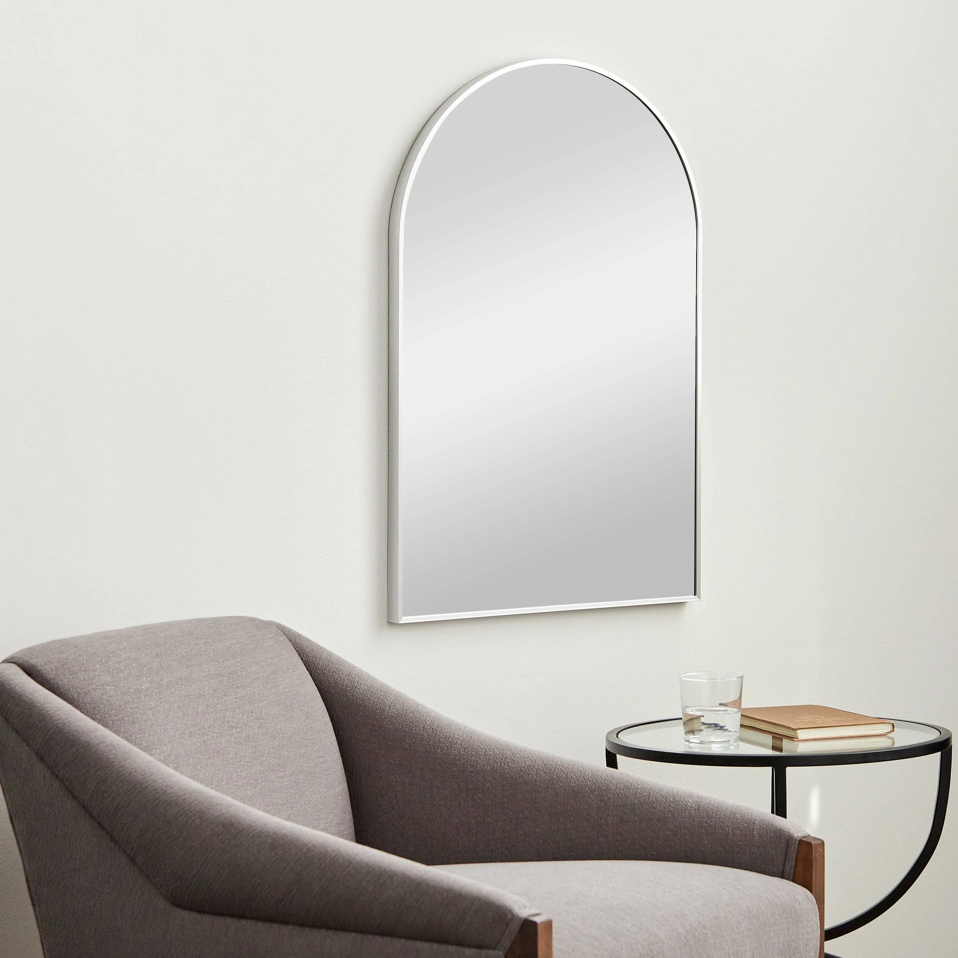 SURYA - Aranya Metallic-Silver Aluminum Frame Arched Mirror