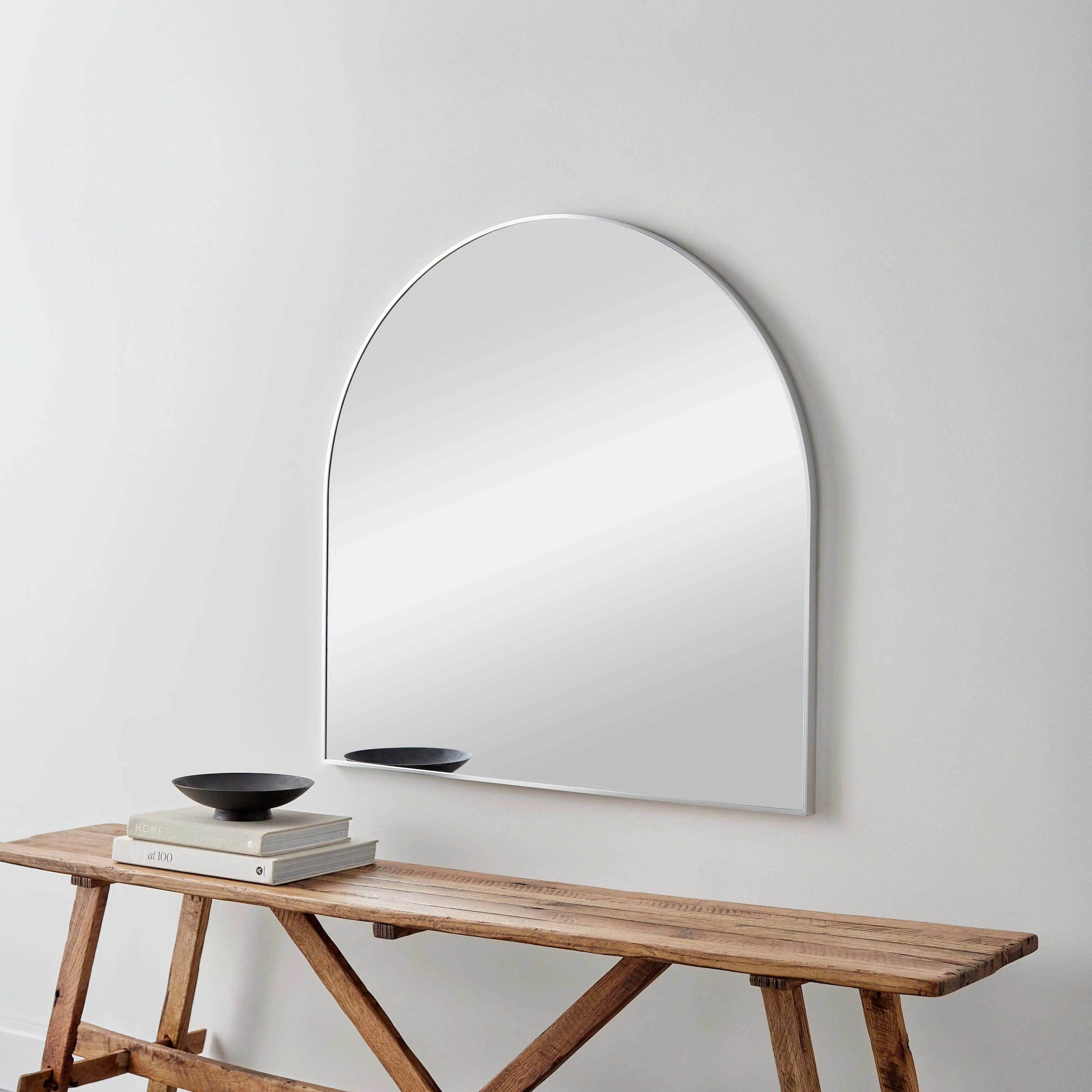 SURYA - Aranya Metallic-Silver Aluminum Frame Arched Mirror