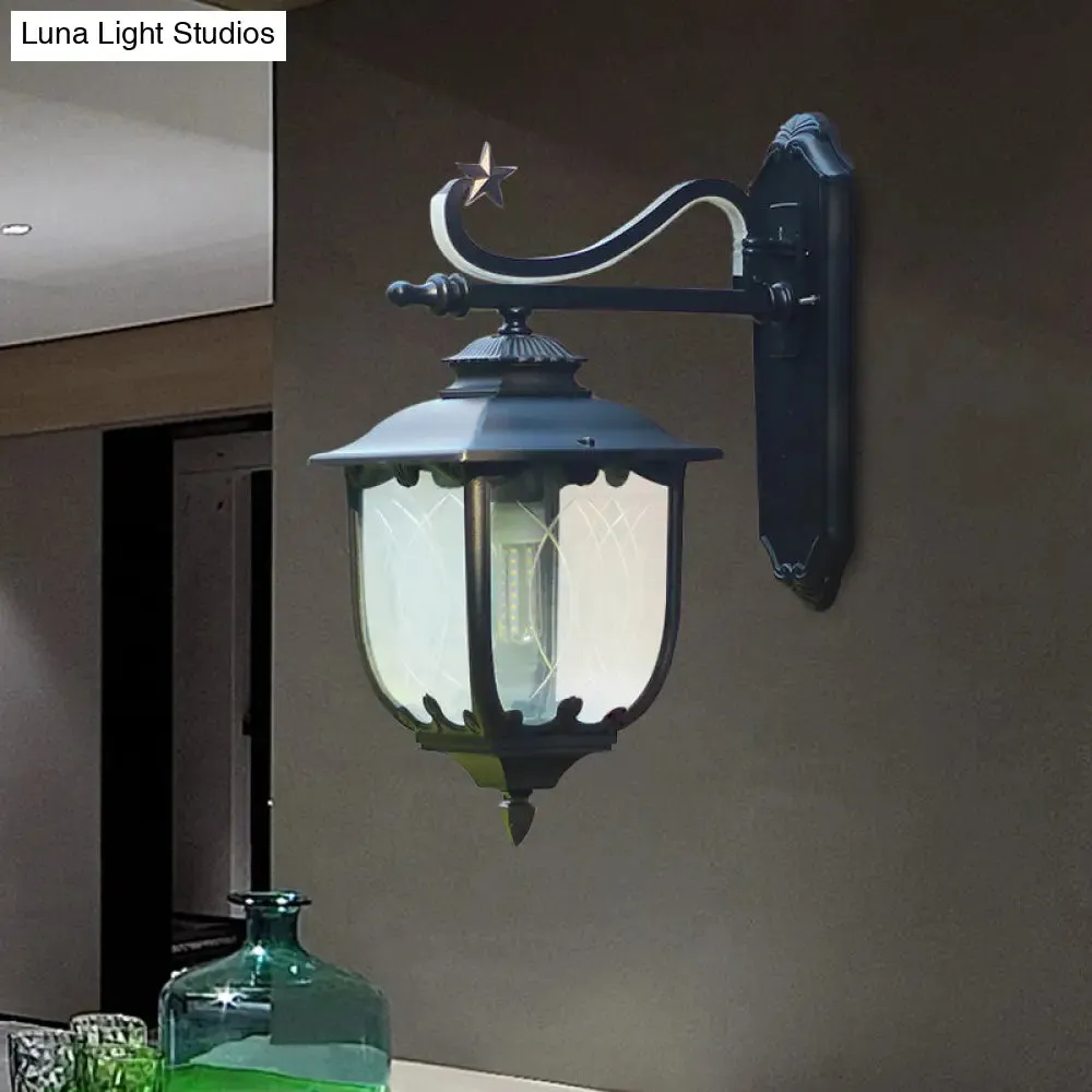 Textured Black Lantern Wall Sconce with Water Glass - Outdoor Wall Mount Lamp (1 Light, 9" or 13" Width)