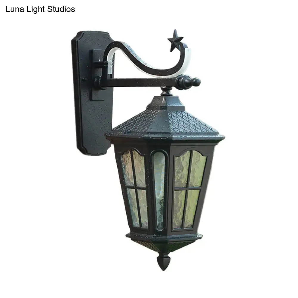 Textured Black Lantern Wall Sconce with Water Glass - Outdoor Wall Mount Lamp (1 Light, 9" or 13" Width)