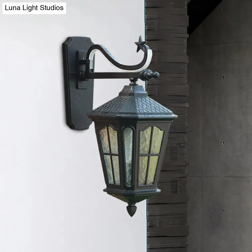 Textured Black Lantern Wall Sconce with Water Glass - Outdoor Wall Mount Lamp (1 Light, 9" or 13" Width)