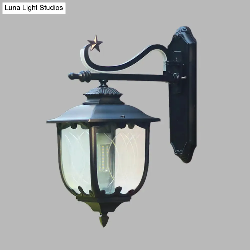 Textured Black Lantern Wall Sconce with Water Glass - Outdoor Wall Mount Lamp (1 Light, 9" or 13" Width)