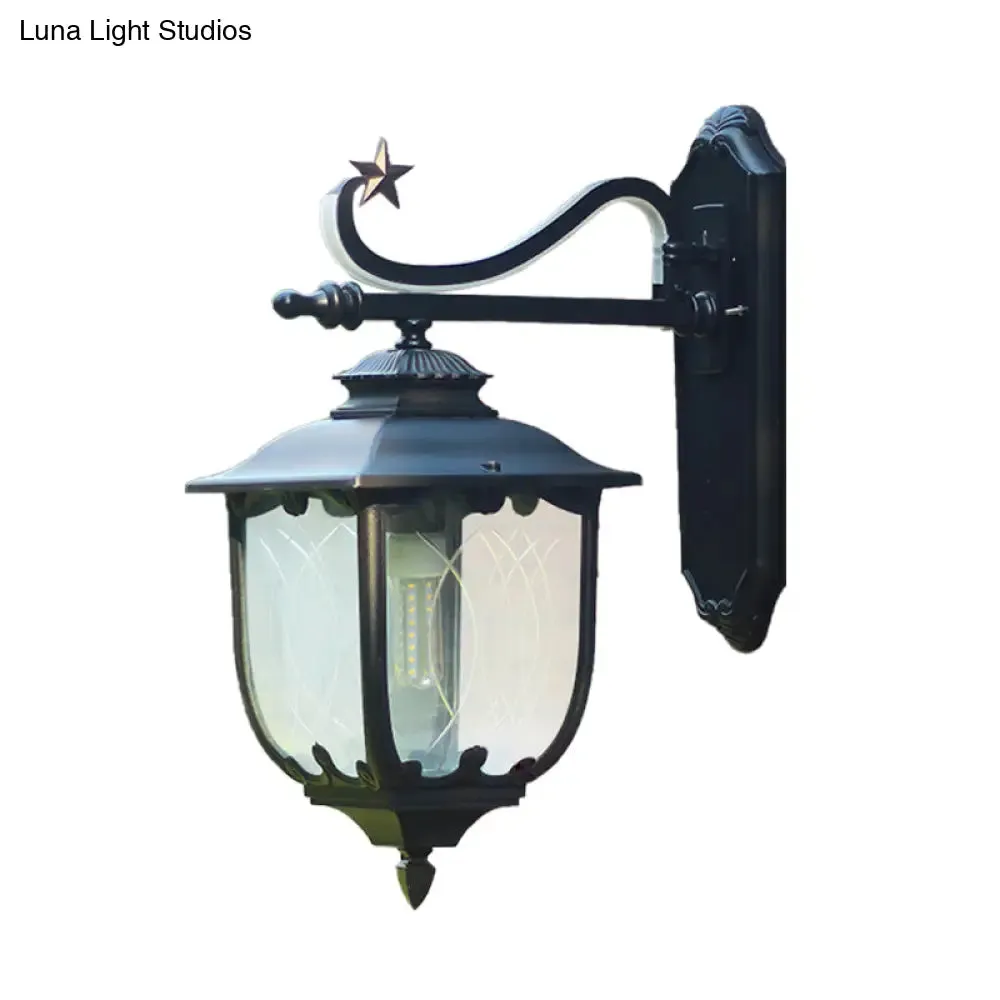Textured Black Lantern Wall Sconce with Water Glass - Outdoor Wall Mount Lamp (1 Light, 9" or 13" Width)