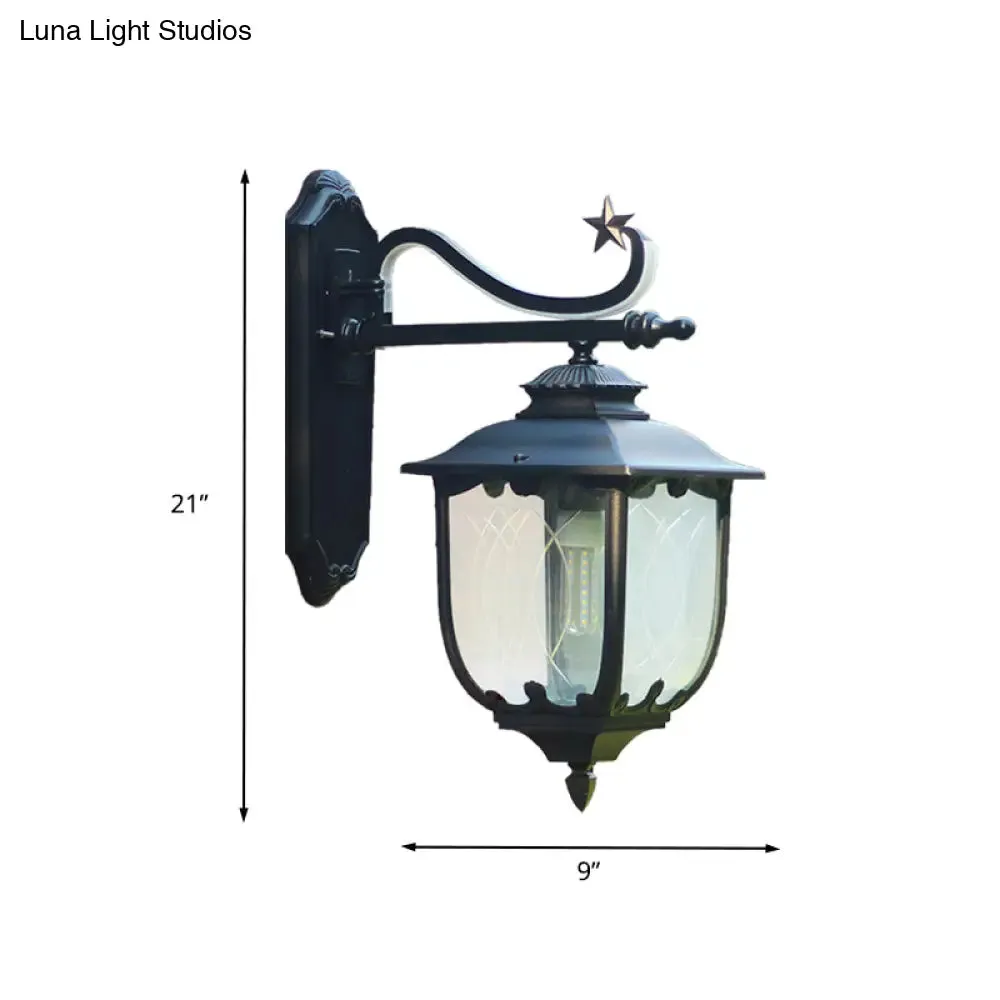 Textured Black Lantern Wall Sconce with Water Glass - Outdoor Wall Mount Lamp (1 Light, 9" or 13" Width)