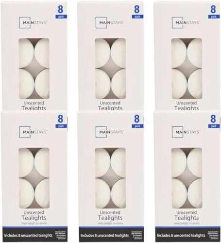 The Decor Affair 48 Pack White Tealights - Prolonged Luminosity for 4 Hours, in 6 Distinctive Boxes of 8.