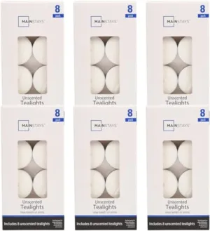 The Decor Affair 48 Pack White Tealights - Prolonged Luminosity for 4 Hours, in 6 Distinctive Boxes of 8.