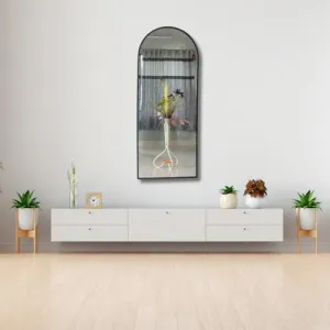 TINITALO Modern Elegance Semi Circle Wall-Mounted Mirror Metal Framed Wall Mirror Bathroom Mirror Living Room Mirror Home Decor Mirror 24 x 60 Inches Color Black MF 88