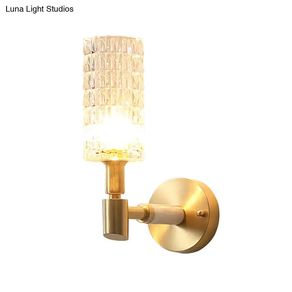 Traditional Ribbed Glass Gold Tube Sconce Light: Wall-Mounted Lamp for Living Room
