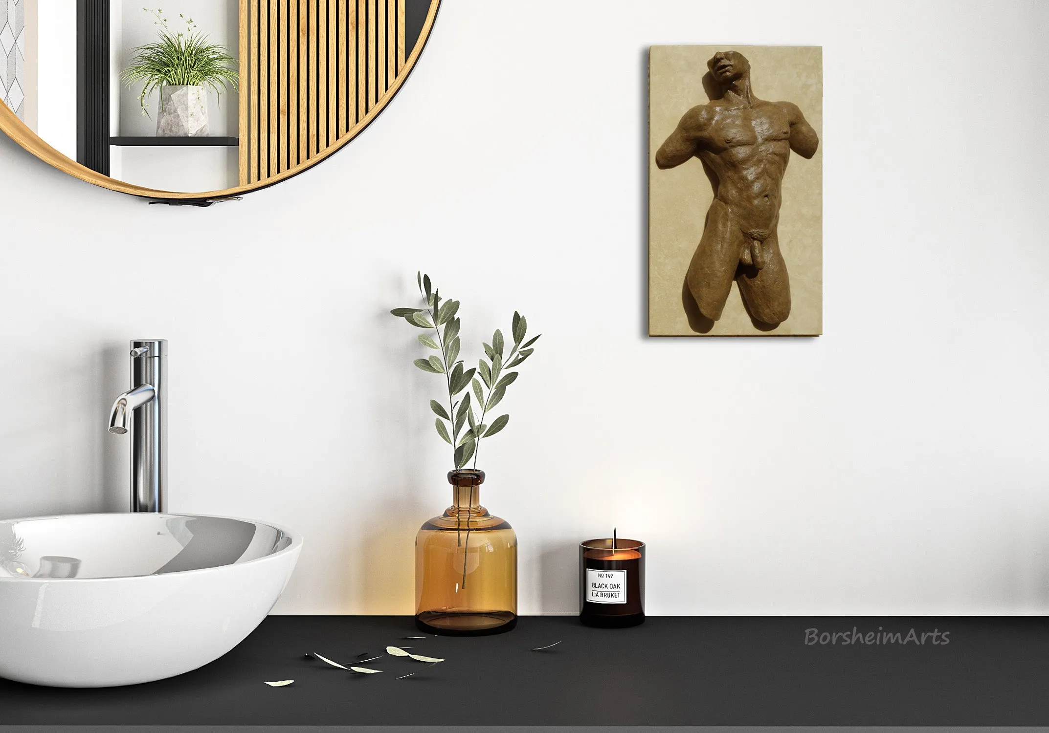 Valentine Male Nude Torso Bronze Wall Hanging Art