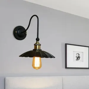 Vintage Black Scalloped Wall Sconce Light with Gooseneck Arm