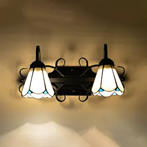 Vintage Style White Glass Conical Wall Lamp with 2 Lights - Black Bedroom and Foyer Lighting
